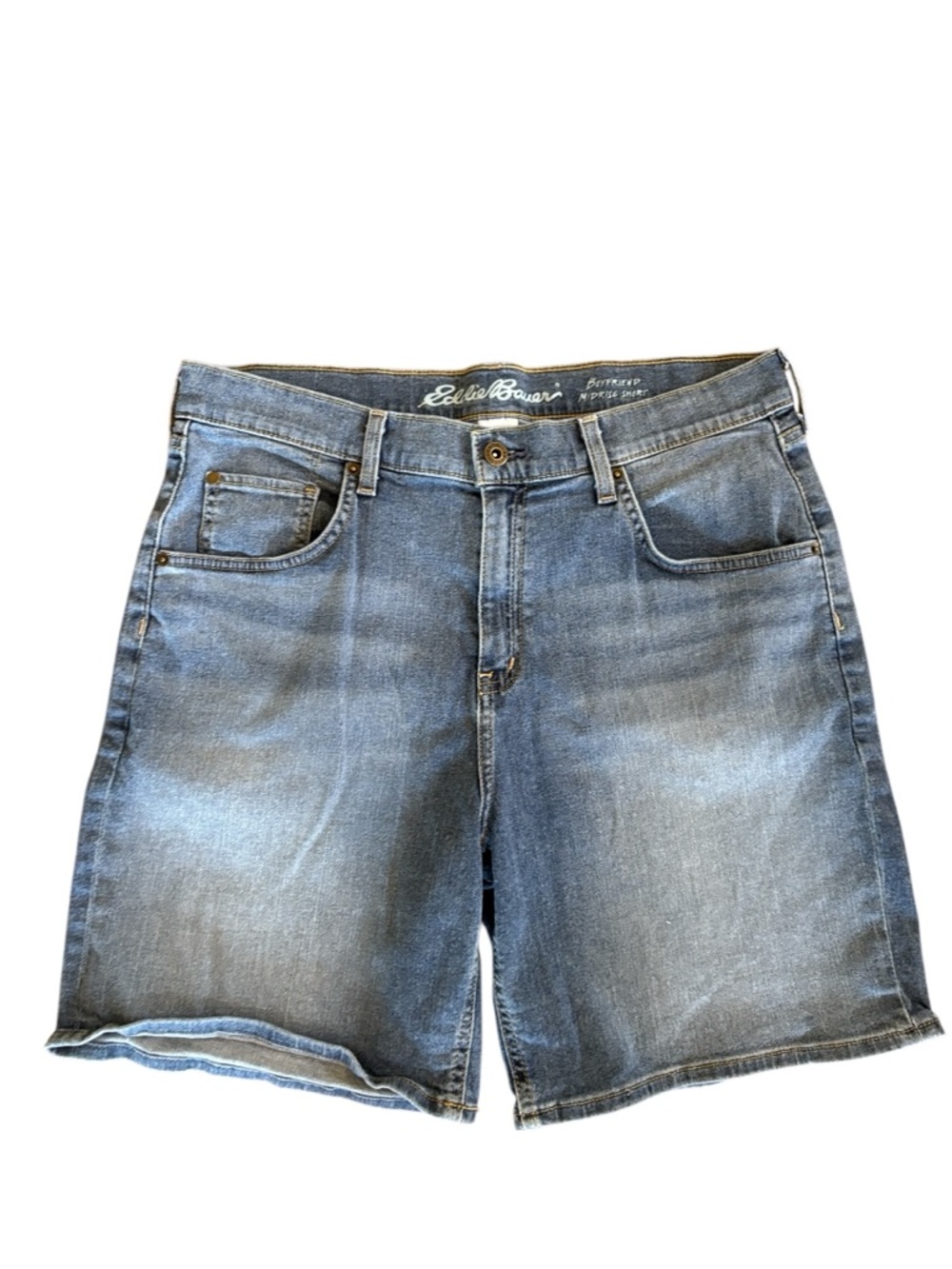 Eddie Bauer‎ Blue Boyfriend Midrise Bermuda Stretch Jean Short 7” Inseam Size 12